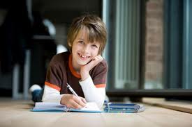 happy boy studying